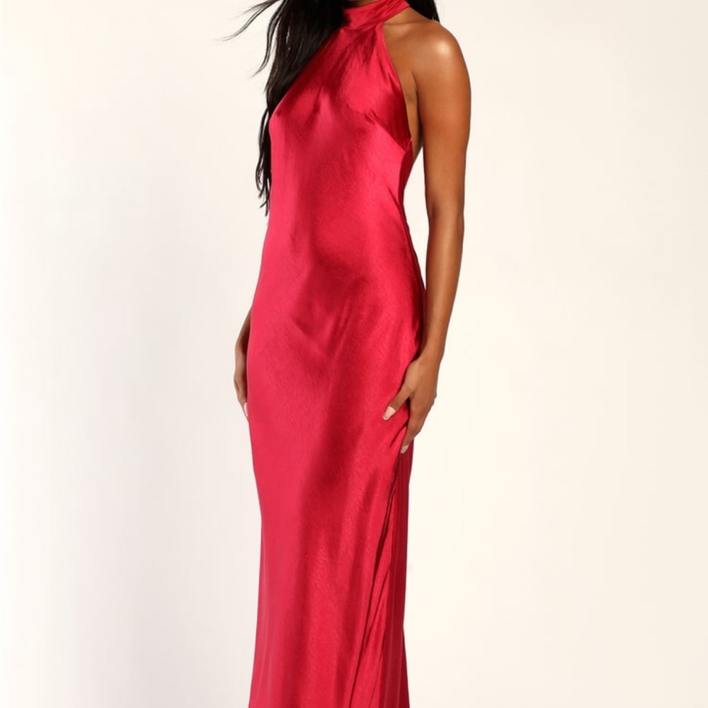 Lulu’s Love in Your Life Red Satin Halter Maxi Dress